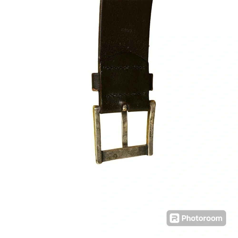 Brown Leather Belt Size 38 Silver Buckle Italian Cowhide